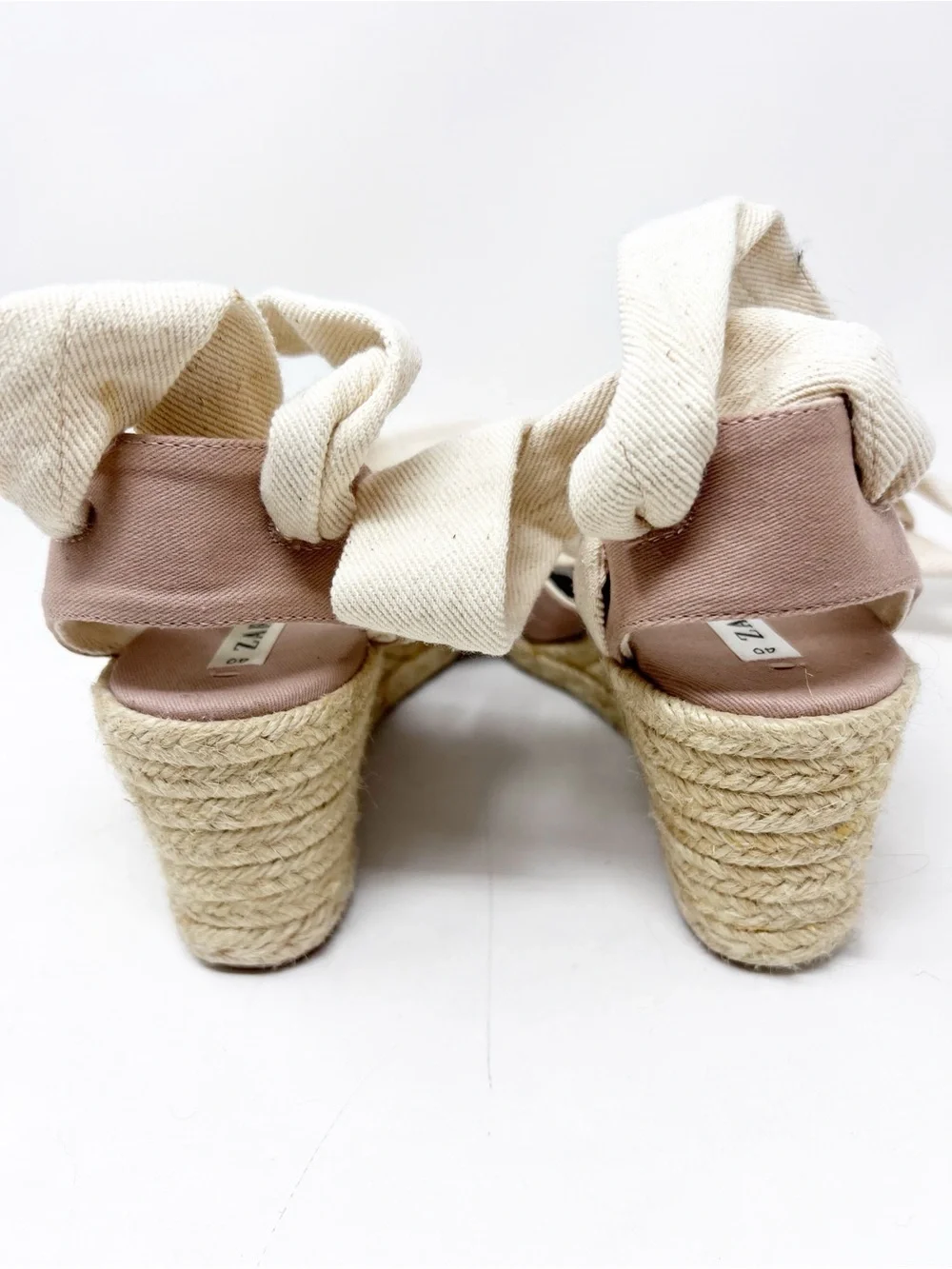 ZARA TRAFULAC TAUPE RAFFIA WEDGE SANDALS WITH ANKLE TIES WOMENS SZ 9 NWT